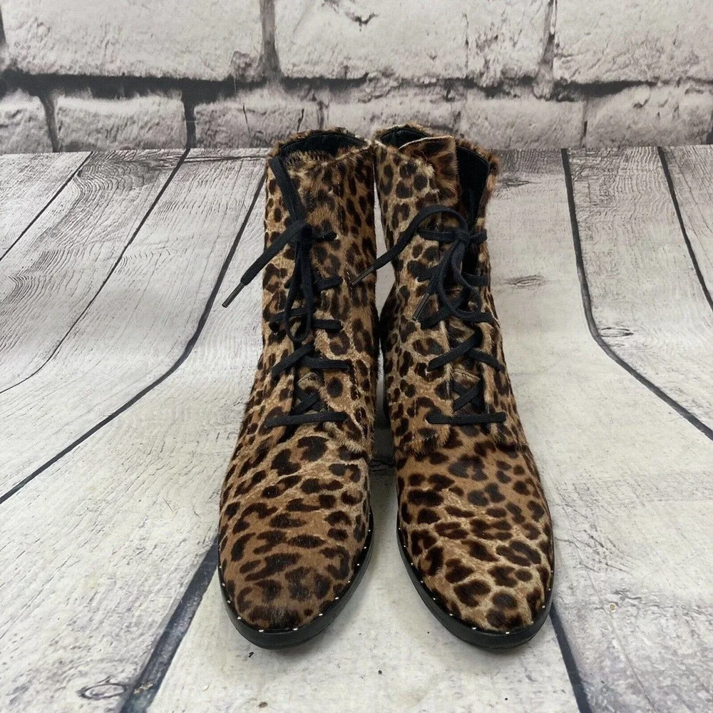 Freda Salvador Ace Bootie Women's Size 7 Lace Up Combat‎ Boots Cheetah Haircalf